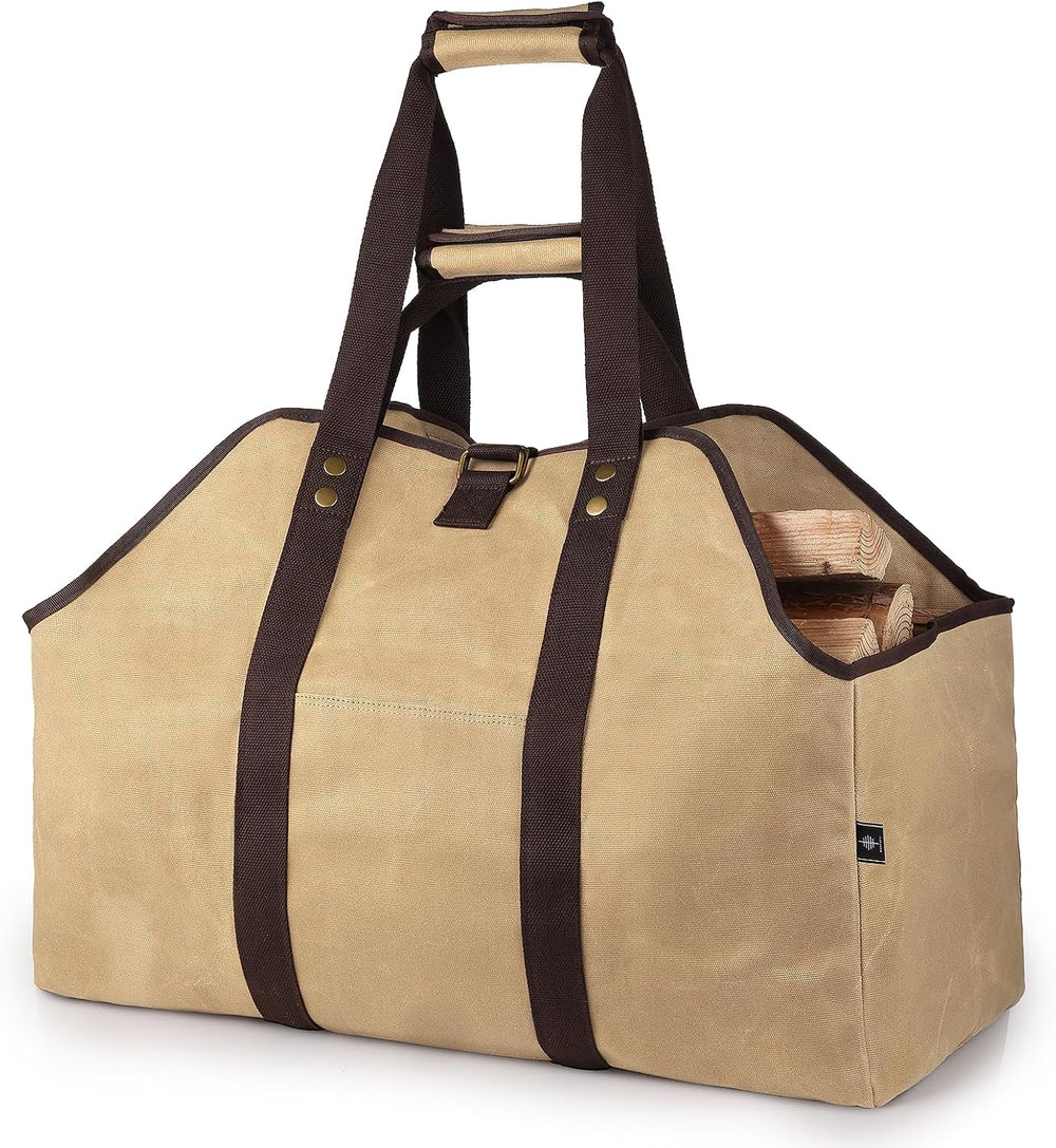 BONTHEE Firewood Carrier Bag Waxed Canvas Waterproof Extra Large Log Carrier ...