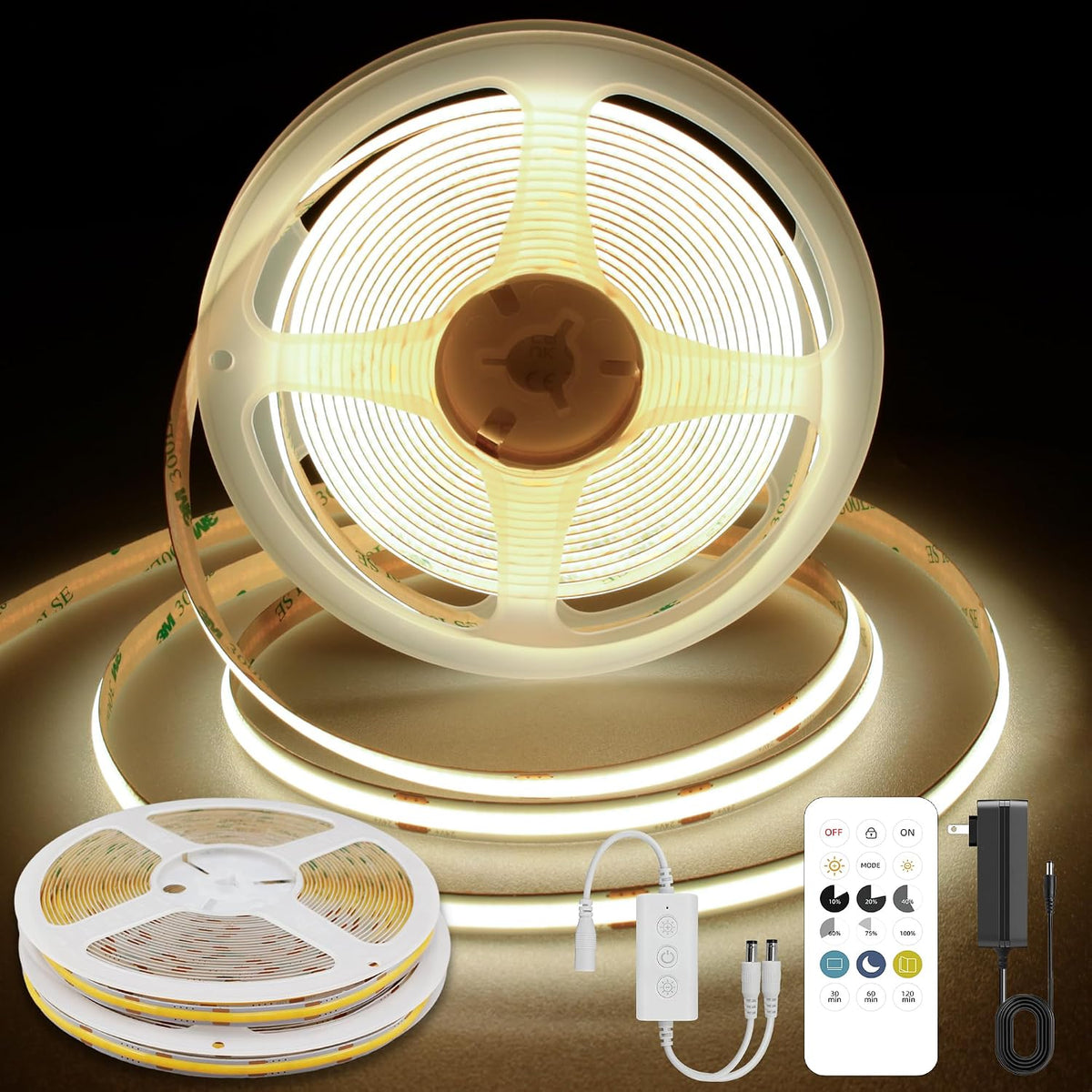 Pandery COB LED Strip Lights Natural White, 24V Dimmable led Light Strip KIT