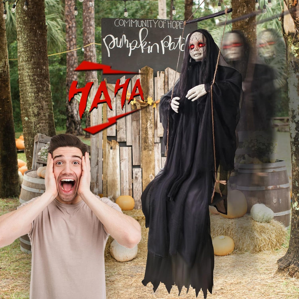 4.9 Ft Halloween Hanging Swinging Ghost Girl Decoration, Sound or Touch Will ...
