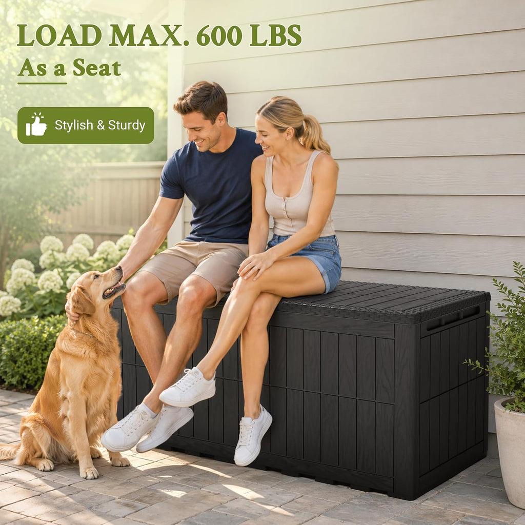 flamaker 180 gallon large outdoor storage box waterproof, side view