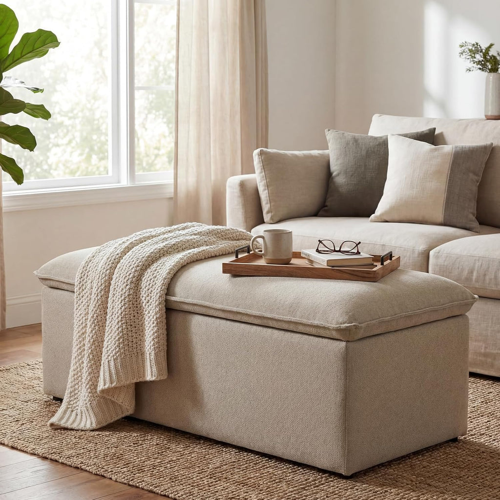 ya-home modern storage bench, upholstered storage ottoman chenille on a desk or shelf
