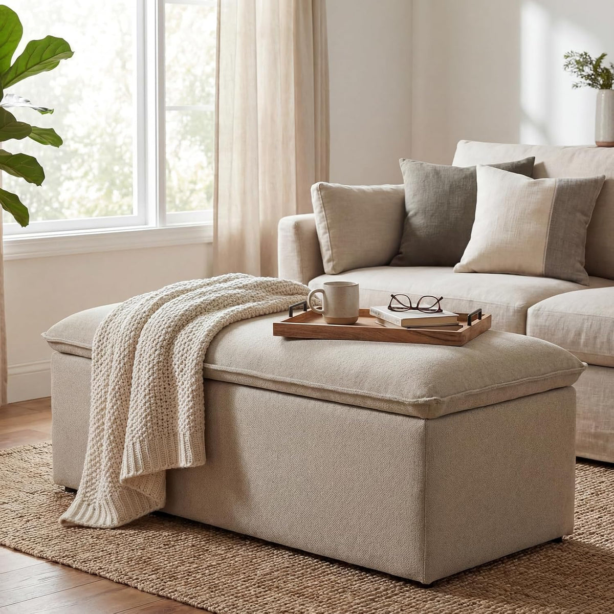 ya-home modern storage bench, upholstered storage ottoman chenille on a desk or shelf
