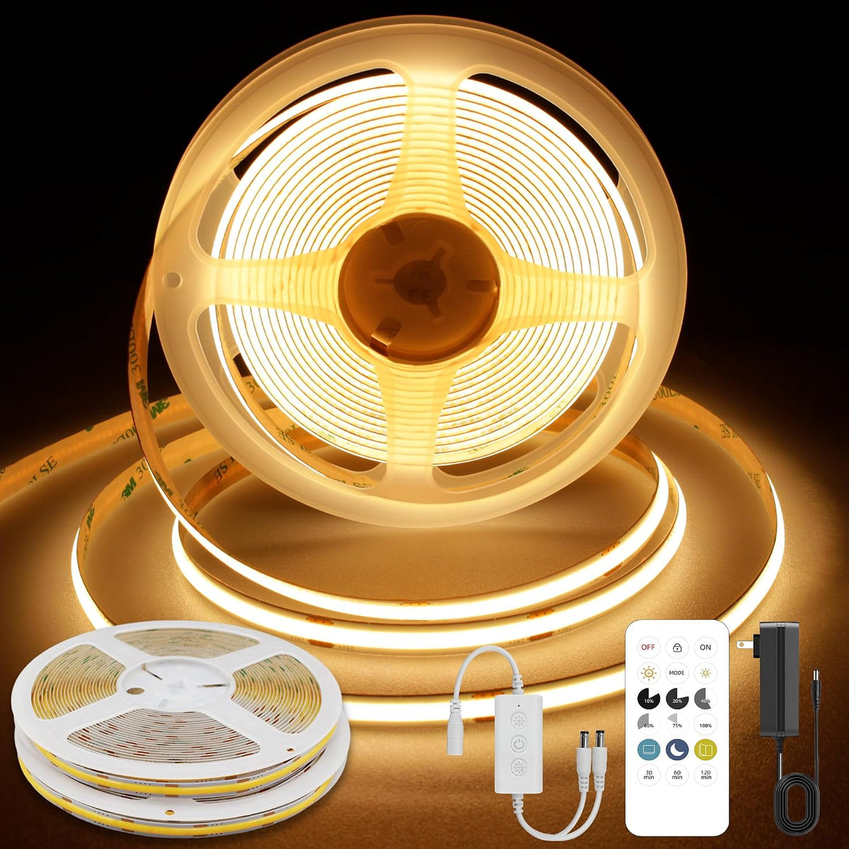 Pandery COB LED Strip Lights Warm White, 24V Dimmable led Light Strip KIT