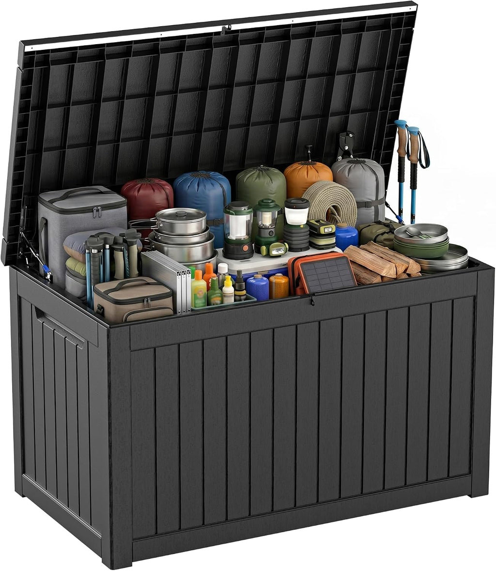 PatioZen 310 Gallon Deck Box Lockable Waterproof UV Resistant Black