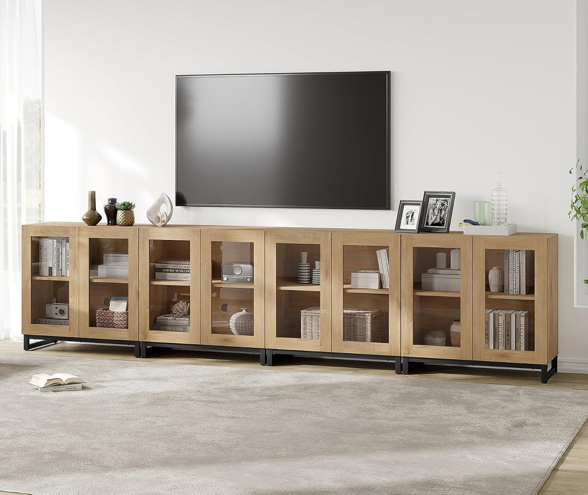 WAMPAT Modern TV Stand with Glass Doors