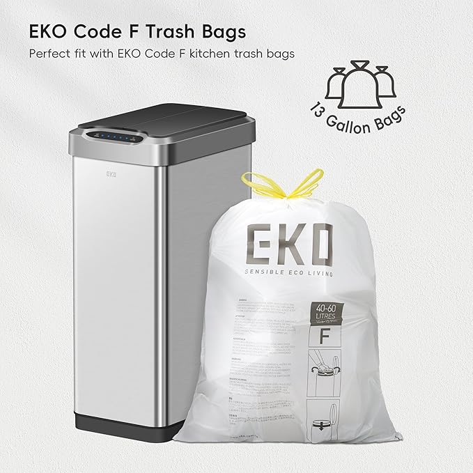 EKO Phantom-T 50 Liter / 13.2 Gallon Vertical Motion Sensor Trash Can, Brushed