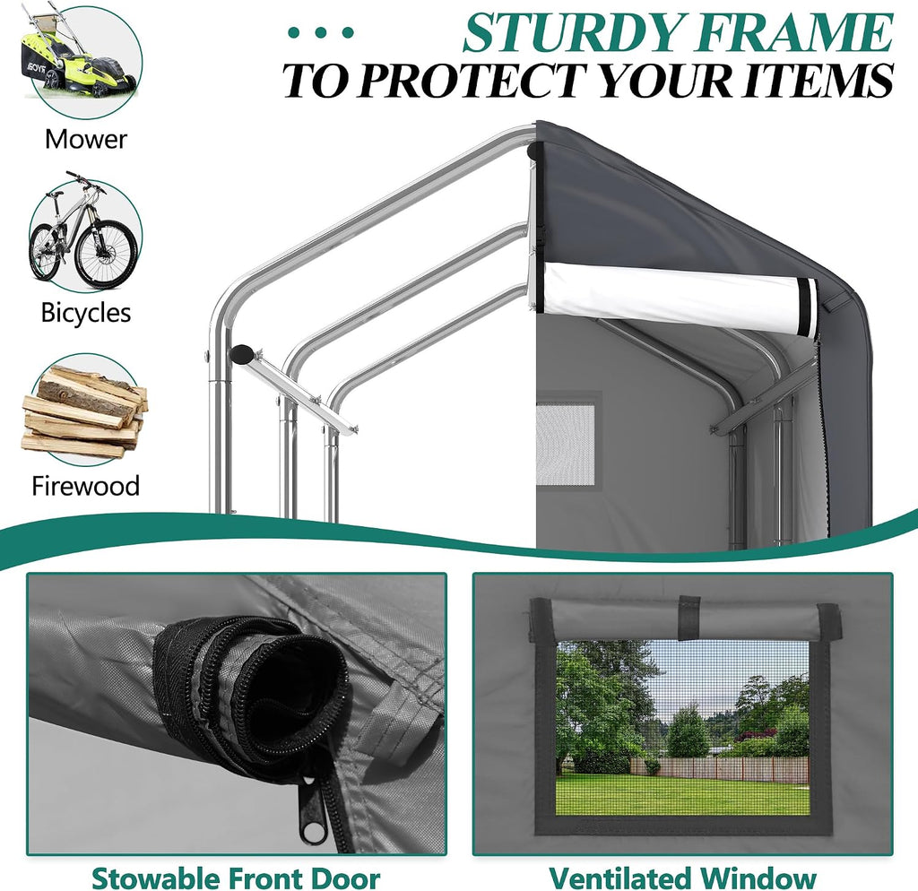 gartoo 6 x 3ft outdoor cycle storage shelter showing dimensions