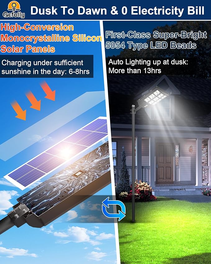Gefolly SL-4600W Solar Street Light Outdoor 460000LM Wide Angle Commercial