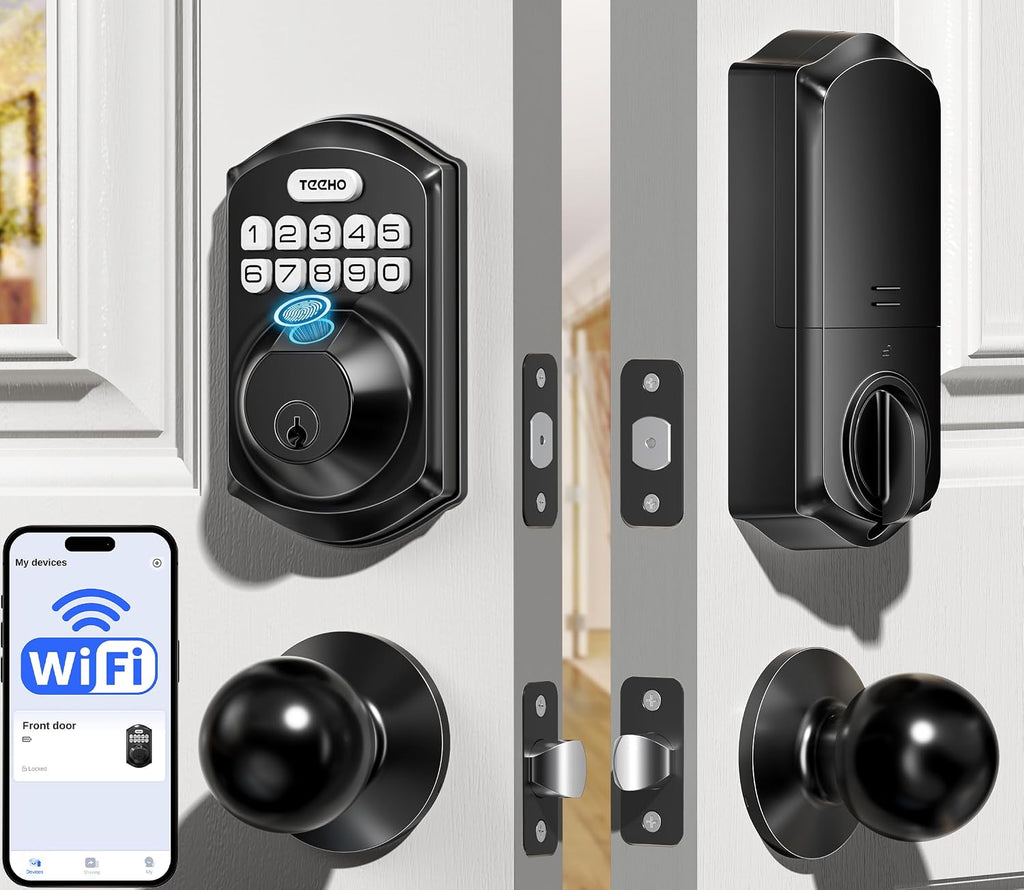 TEEHO TE012W-K WiFi Smart Keyless Entry Door Lock with Knob, Matte Black