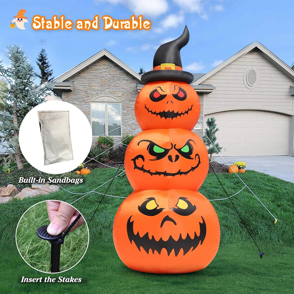 FunFanso 6 FT Halloween Inflatable Pumpkins Outdoor Yard Decorations, Blow up Pumpkins with Witch’s Hat and Bright LED Lights, Spooky Stacked Pumpkins for Garden Lawn Porch Holiday Indoor Party Home
