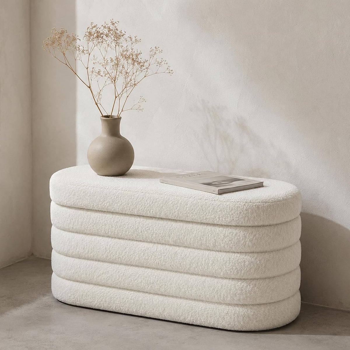 GLAXYFUR Oval Storage Ottoman Bench, 30 Inches Entryway Shoe Seat