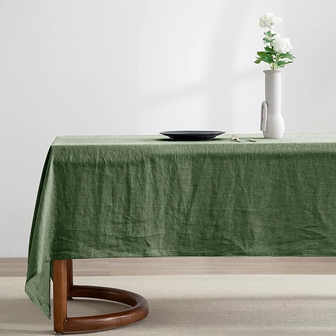 EVERLY 100% Pure Linen Rectangle Tablecloths 60x108Inches for Dining,Buffet Parties,Picnic,Events,Weddings and Restaurants,Decorative Halloween,Thanksgiving Machine Washable Tablecloths-Green