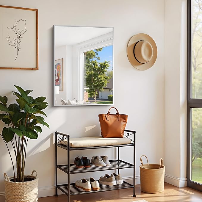 Silver Bathroom Mirror for Wall, 24x32 Inch Rectangle