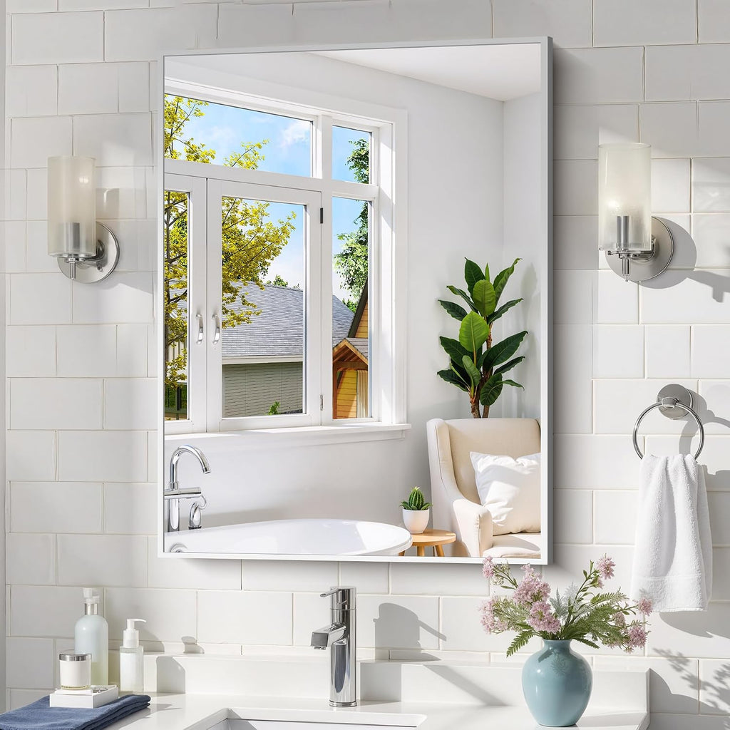 Silver Bathroom Mirror for Wall, 24x32 Inch Rectangle