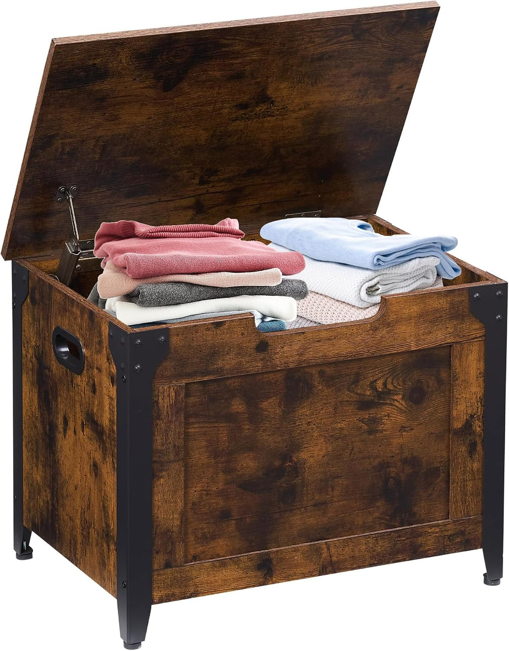 IDEALHOUSE 23.6" Storage Bench with 2 Safety Hinges, Rustic Brown