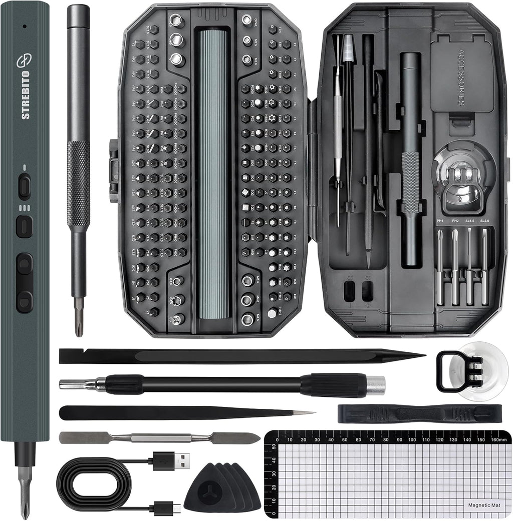 STREBITO Electric Screwdriver 155 in 1 Mini Electric Screwdriver Set, Max 5 N.m