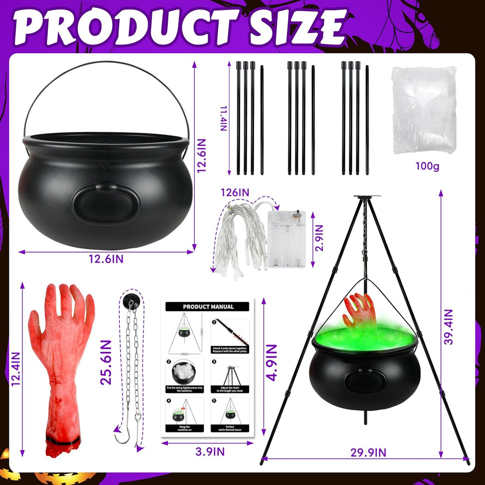 Halloween Decorations Outdoor, 12.6” Large Witches Cauldron Kettle on Tripod ...