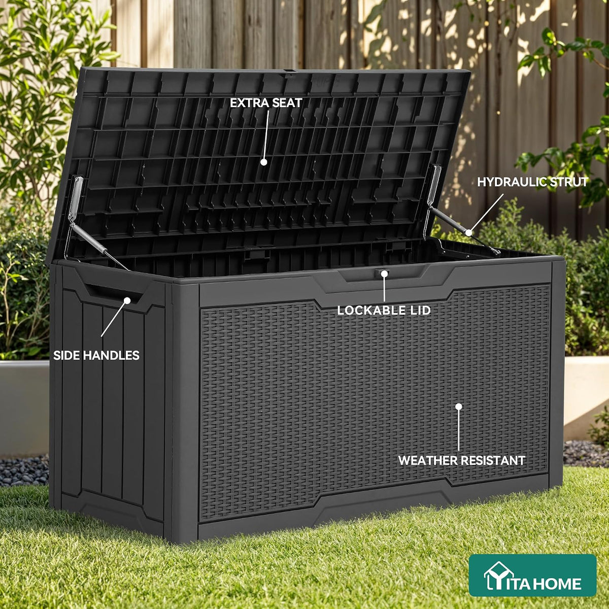 yitahome 80 gallon outdoor storage box, close-up detail