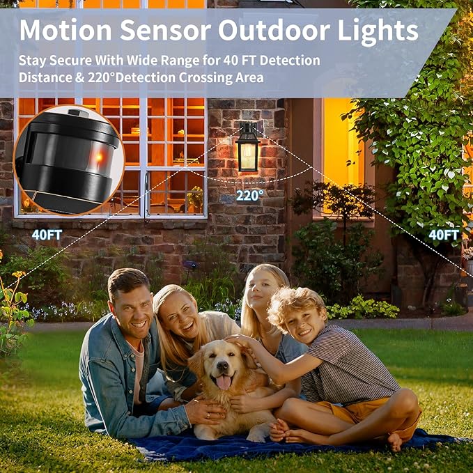 Yisuro Motion Sensor Outdoor Wall Lights, Porch Light Outdoor 3 Lighting Modes (2 Pack)
