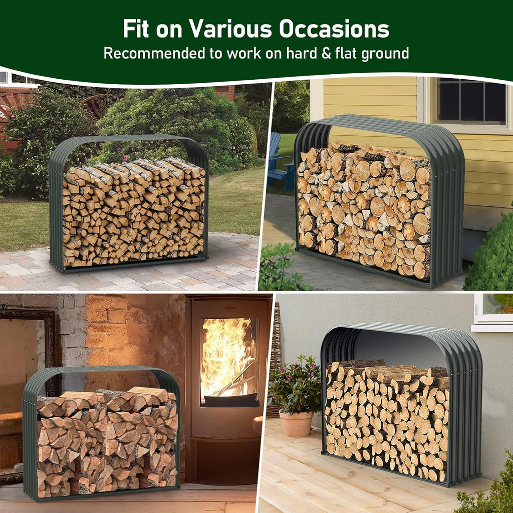 ANLEOLIFE Element 59" Extra-Wide Outdoor Firewood Rack with Steel Roof