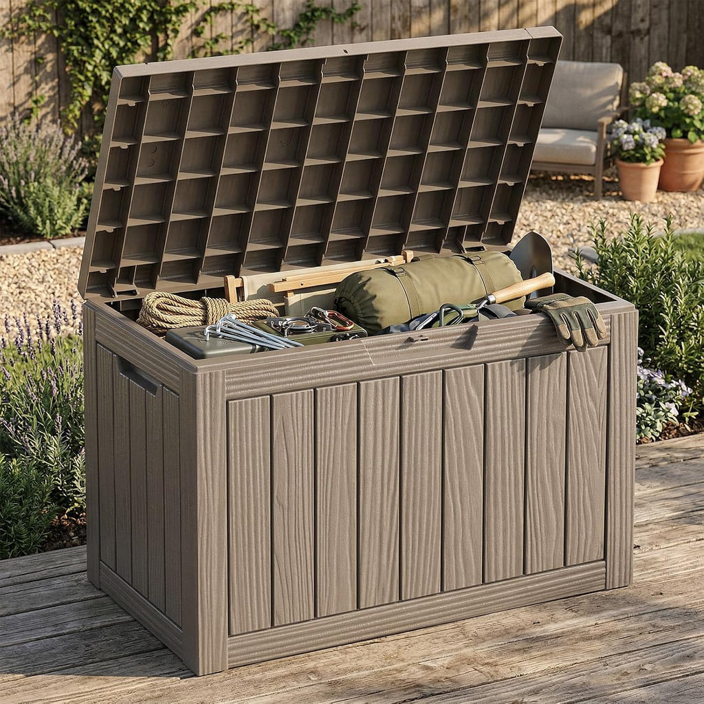 PatioZen 60 Gallon Deck Box, Outdoor Storage Box, Grey