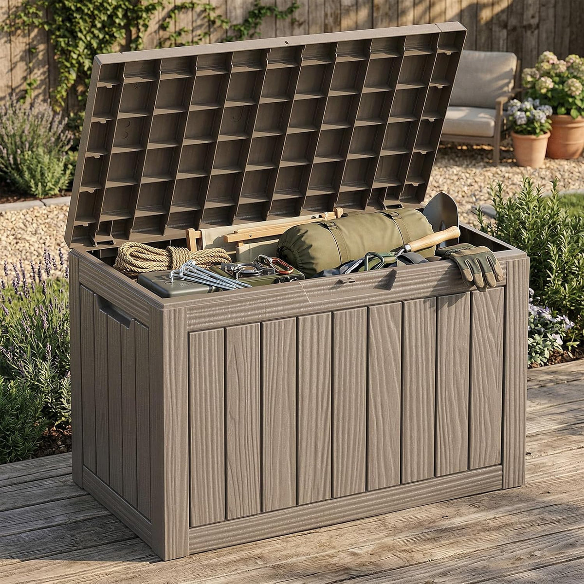 PatioZen 60 Gallon Deck Box, Outdoor Storage Box, Grey