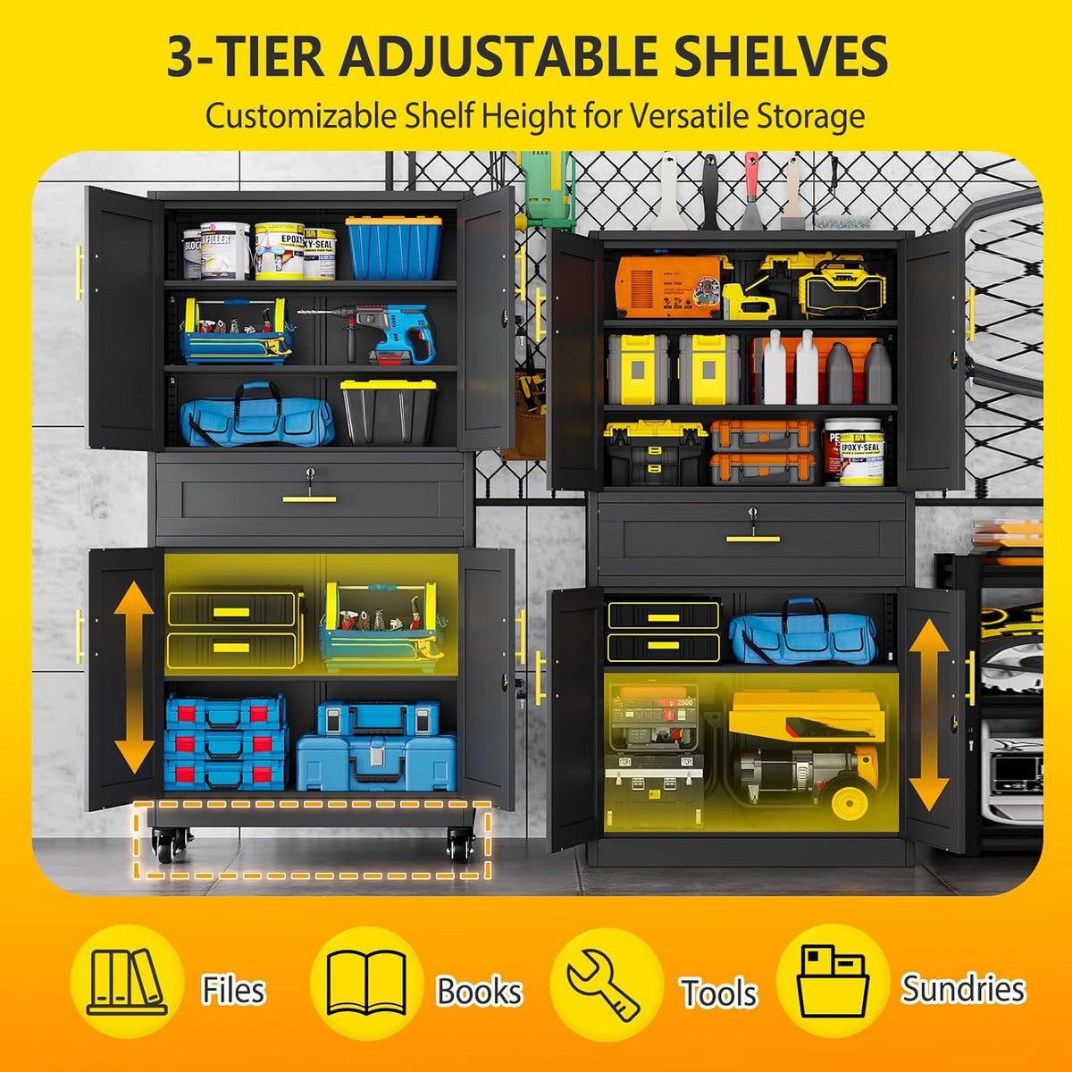 pozdeg 74" black lockable rolling metal garage storage, side view
