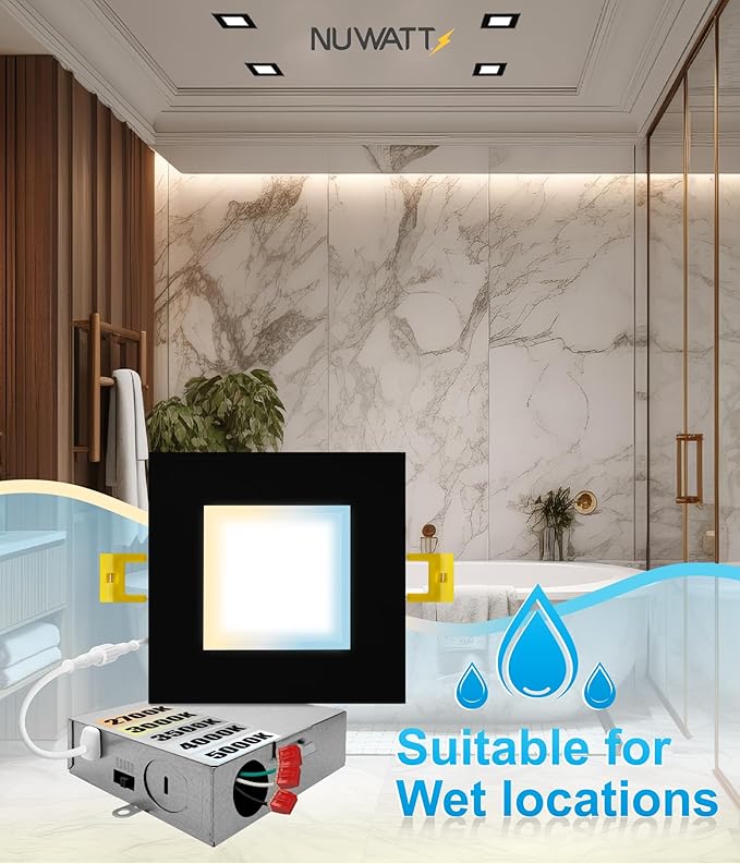 NUWATT 12 Pack 4 Inch Square Ultra-Thin LED Recessed Lighting, Selectable