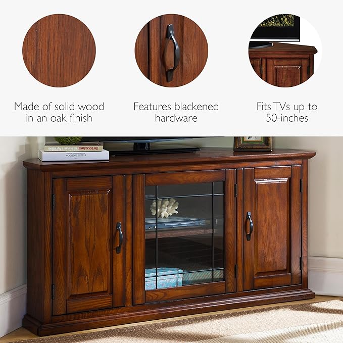 Leick Home 80385 Leaded Glass Three Door Corner TV Stand