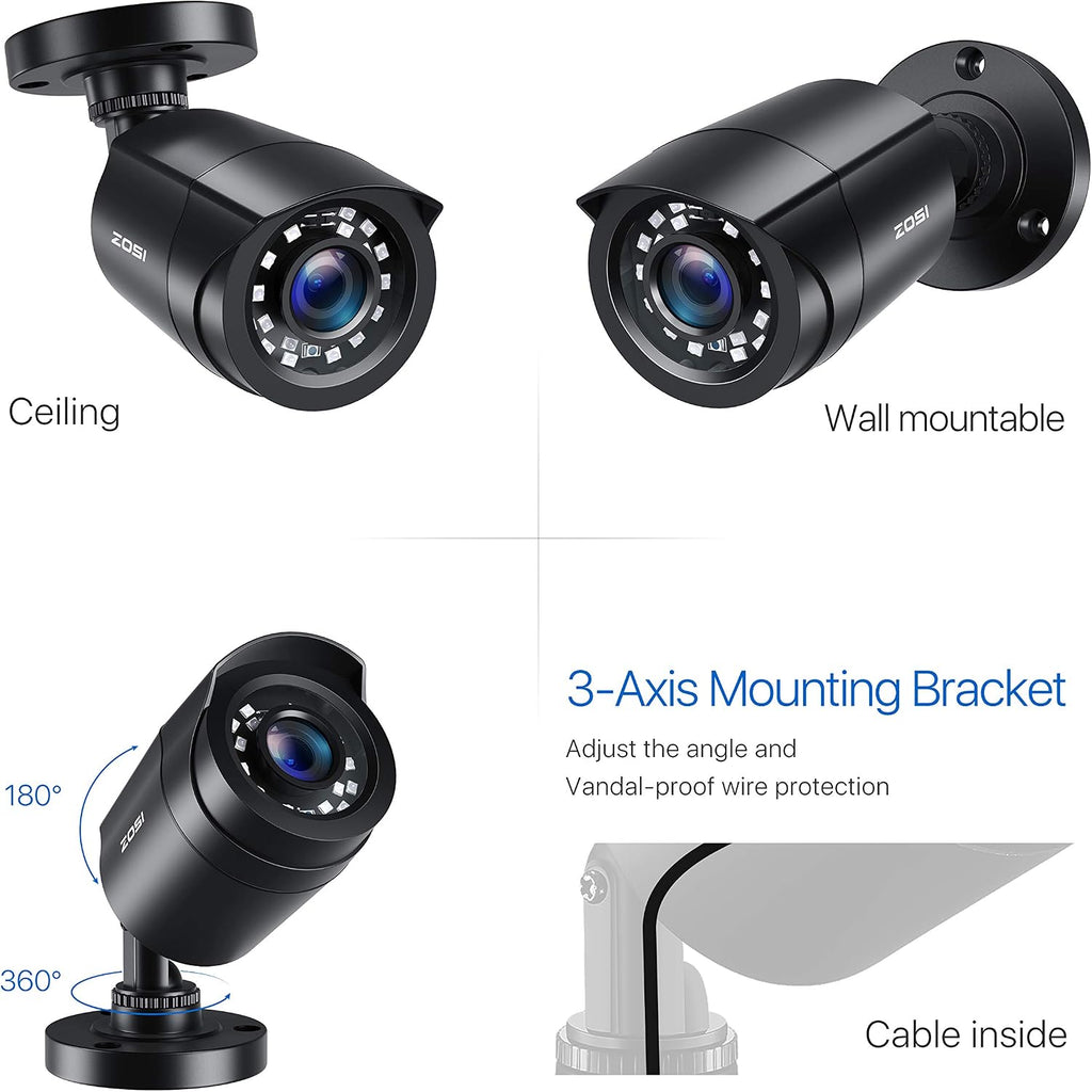 ZOSI 4 Pack 2MP 1080p HD-TVI Bullet Security Camera Indoor Outdoor