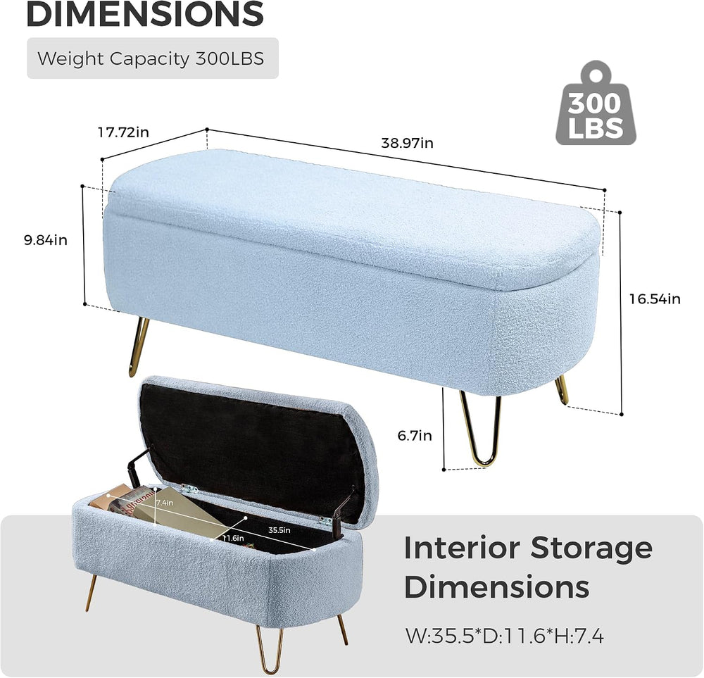 End of Bed Storage Bench for Bedroom, Small Boucle Storage Ottoman for Living...