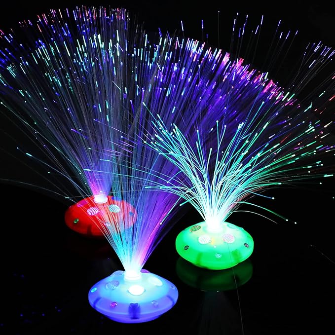 Retisee 12 Pcs Halloween Fiber Optic Lamp Multicolored Centerpiece Optic Lights Battery Powered with Cone Base Illuminated Crystals for Room Wedding Holiday Independence Day Tables Disco Party