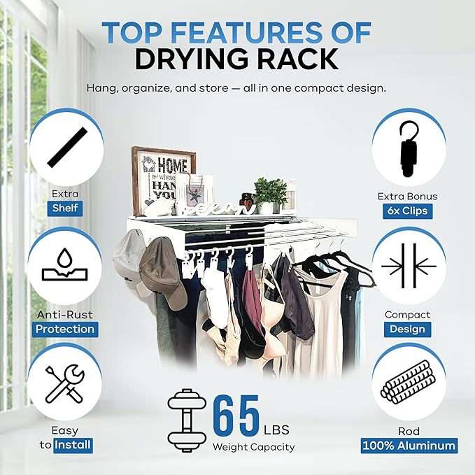 40" Premium Aluminium Foldable Clothes Drying Rack Included Shelf