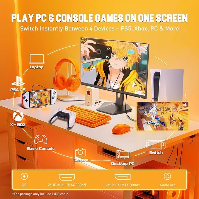 SANSUI 27 inch 1440p 300Hz 240Hz Gaming Monitor, WQHD Fast IPS 1ms Computer