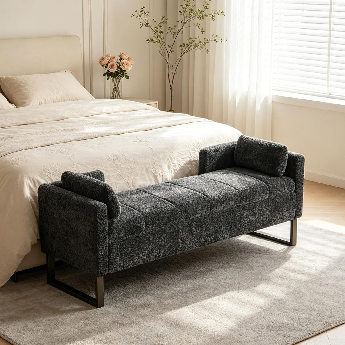 64" W Storage Benches End of Bed Bench, Charcoal