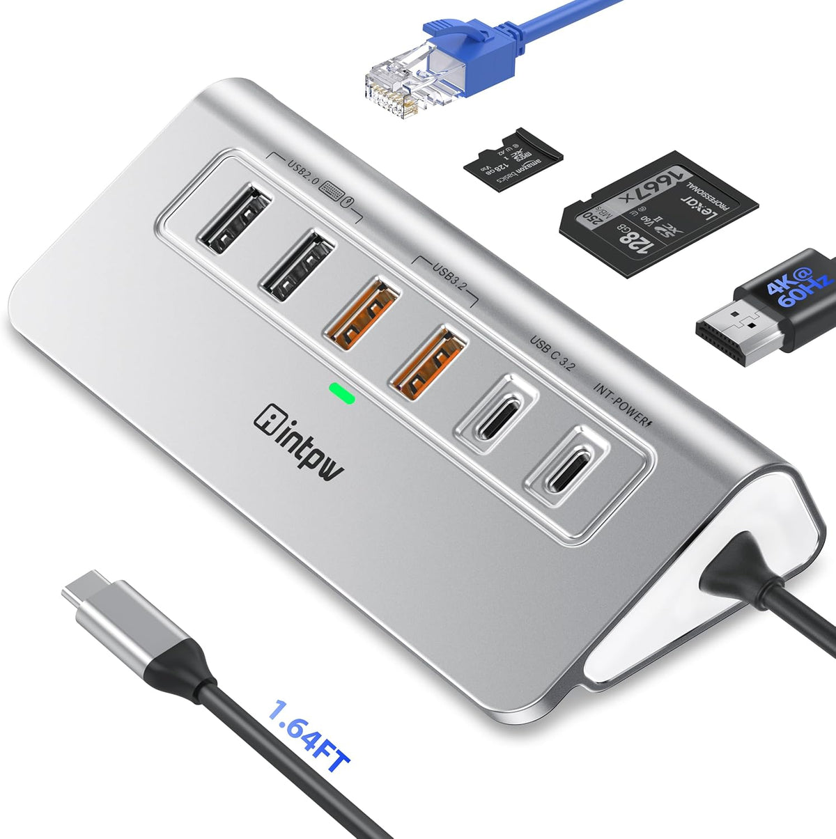 intpw P9R PRO USB C Hub Ethernet, 10 in 1 USB Docking Station 10Gbps