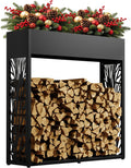 4ft Firewood Rack Outdoor, Fire Wood Log Storage with Planter Box for Indoor, Black