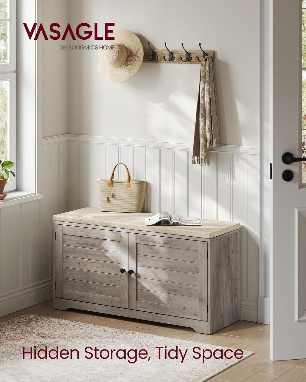 vasagle 3-tier shoe storage bench with cushion, 14, close-up detail