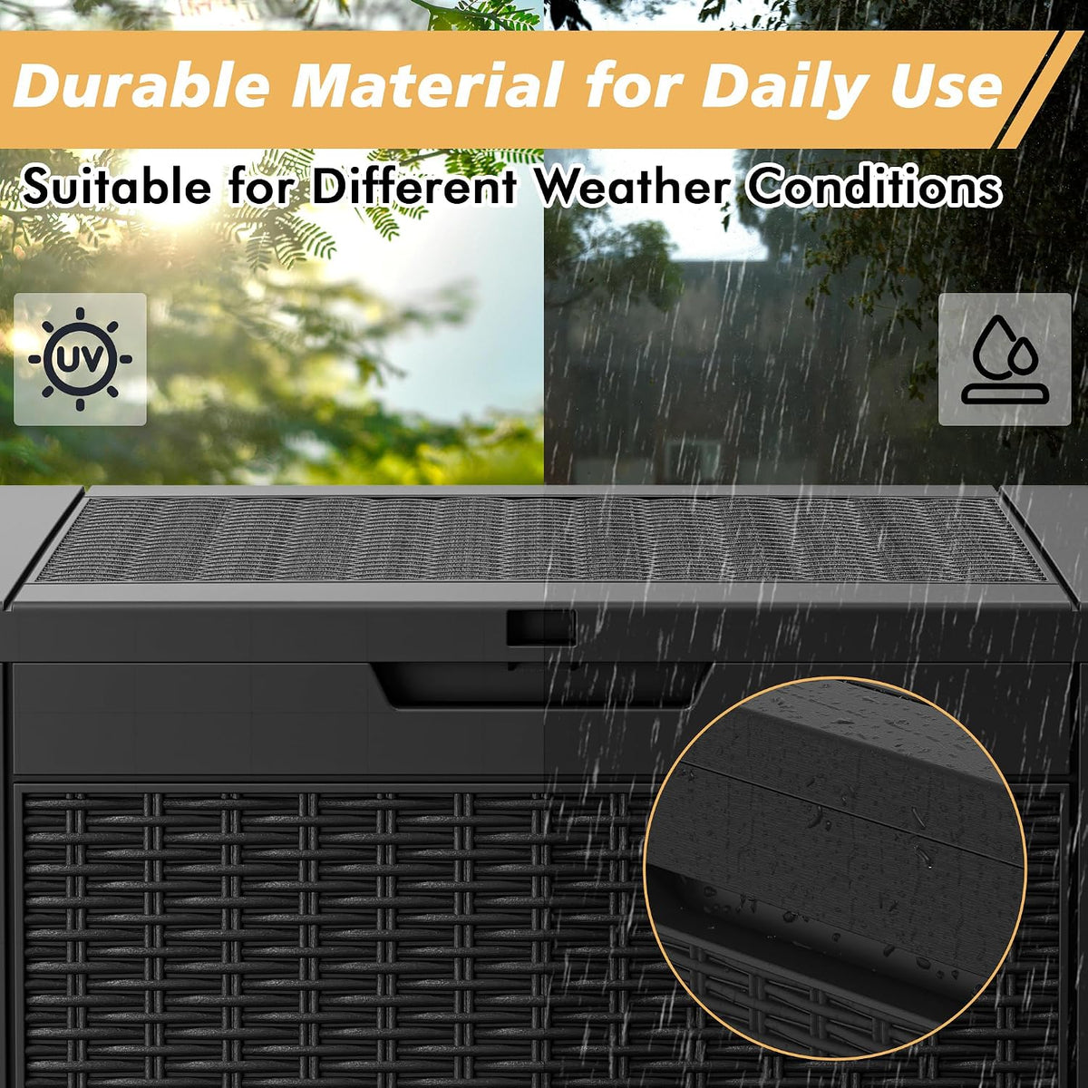 fancyango 32 gallon outdoor storage deck box waterproof, close-up detail