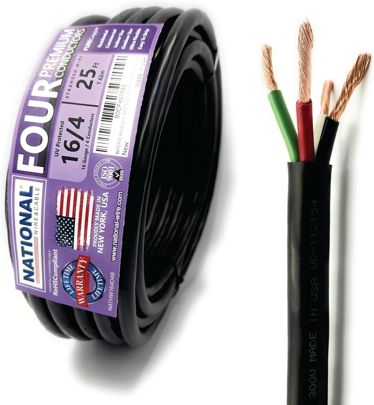 NATIONAL Wire & Cable – 16 AWG 4-Conductor Premium Copper Wire, 25 ft, Stranded