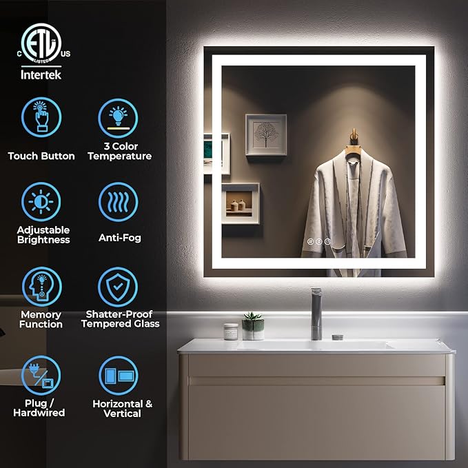 YEELAIT 36x36 Inch LED Bathroom Mirror