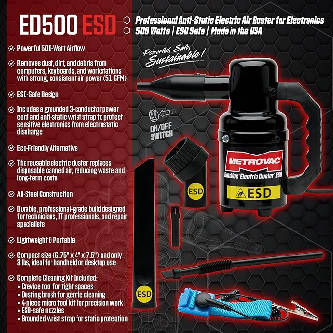 MetroVac DataVac ED-500-ESD Electric Air Duster | Antistatic Computer Air Blower