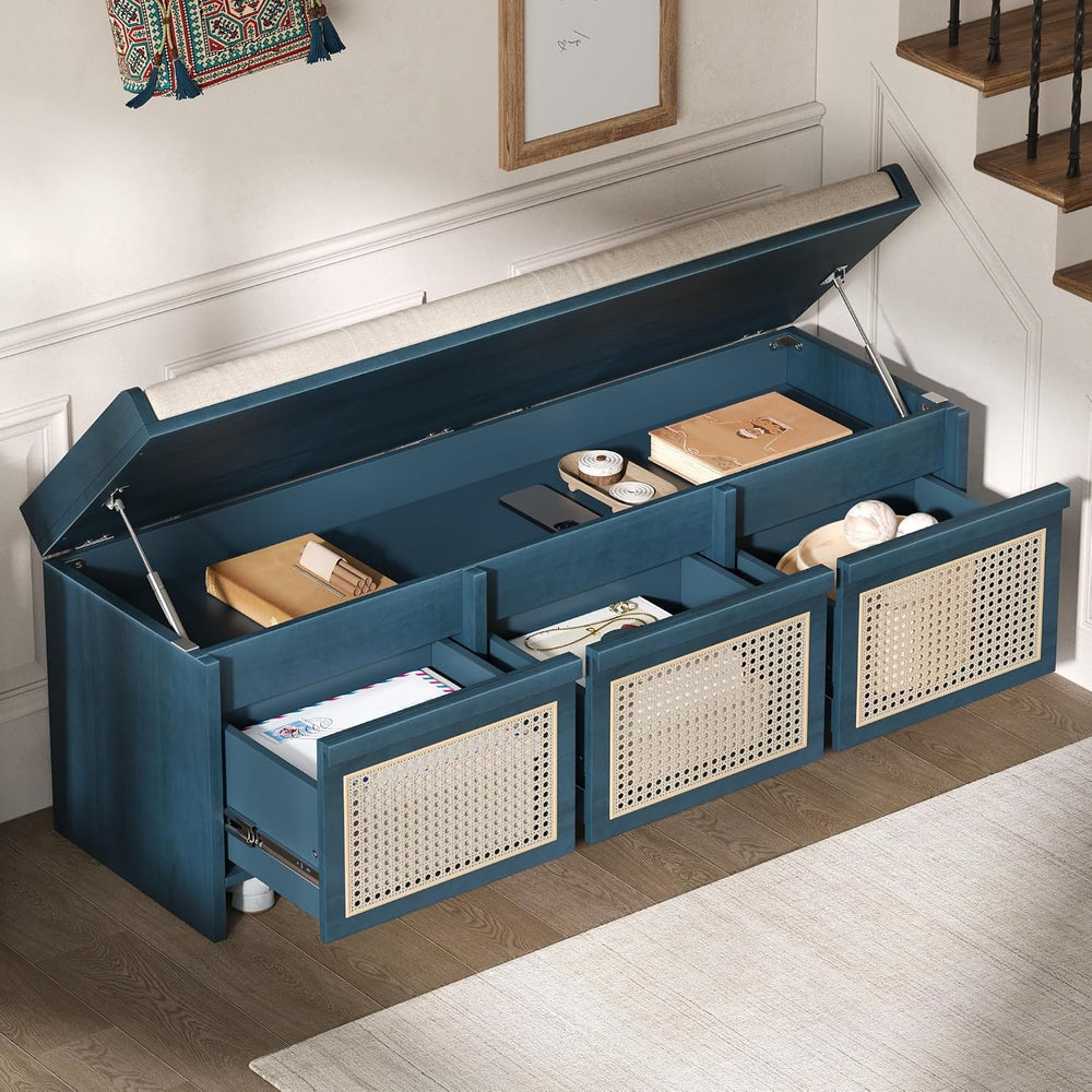 LUMISOL 48" Entryway Shoe Bench, Retro Storage Bench with Rattan Drawers...