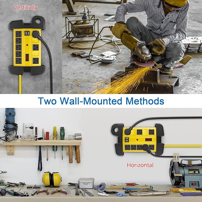 Heavy Duty Power Strip with USB, Workshop 8 Outlet Surge Protector 2700 Joules