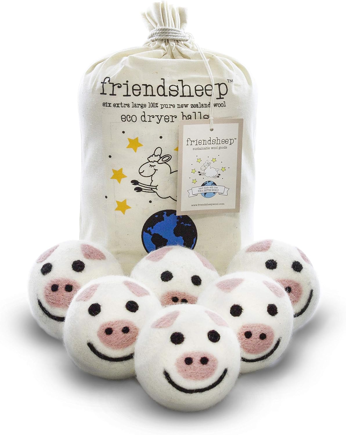 Friendsheep Wool Dryer Balls, Organic Reusable Fabric Softener Alternative (6 Pack)