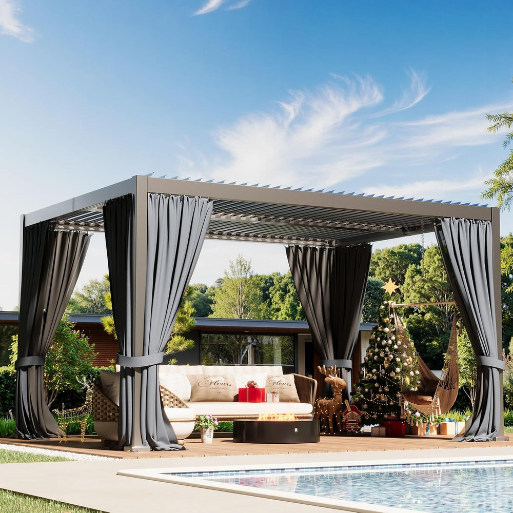 10×13 FT Aluminum Louvered Pergola,Outdoor Metal Pergola with Adjustable Wate...