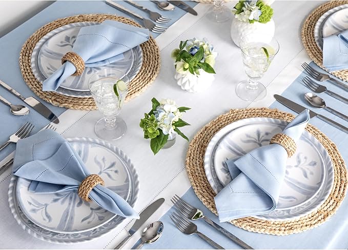 Solino Home Linen White Table Runner 120 Inches Long - 100% Pure Linen Hemstitch 14 x 120 Inch Table Runner for Dining, Fall, Autumn, Halloween, Thanksgiving, Holiday - Classic Hemstitch