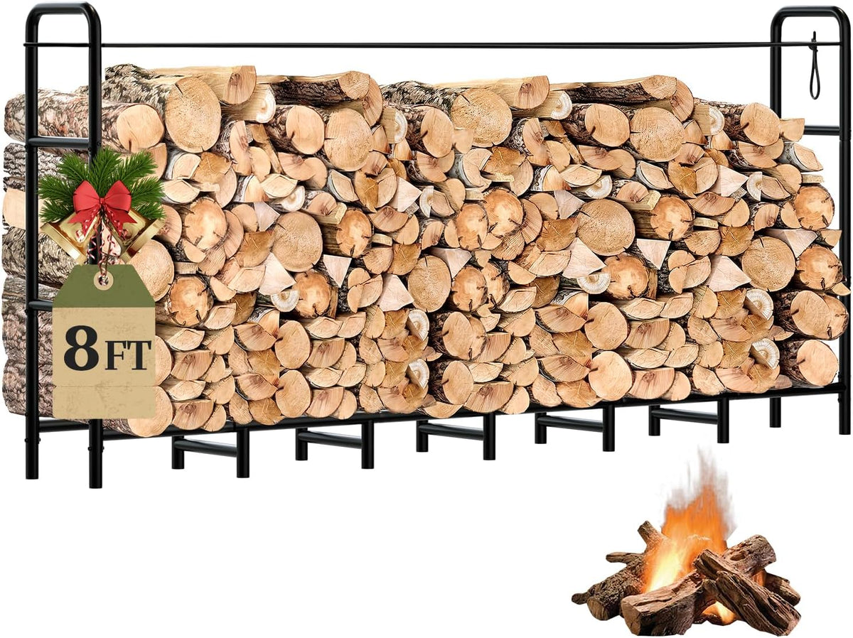 Firewood Rack 8FT Heavy Duty Metal Log Holder Stand for Fireplace