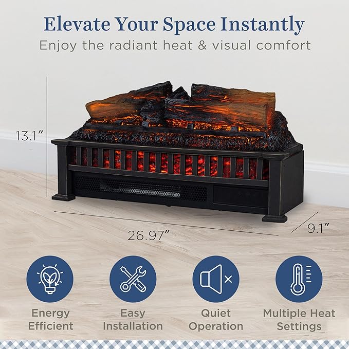 Country Living Electric Fireplace Logs, 27” LED Electric Fireplace Inserts