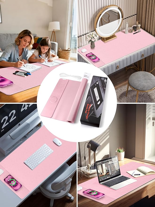 TopMade Mouse Pad with 15W Wireless Charging, XXL Large Leather Desk Mat
